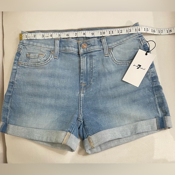 NWT 7 For ManKind Broken Twill Mid Roll Denim Shorts Coco Drive Size 26 - Picture 13 of 16